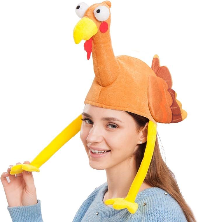 Amazon.com: Spooktacular Plush Turkey Gobbler Hat with Long Neck for Happy Thanksgiving Party Cos... | Amazon (US)