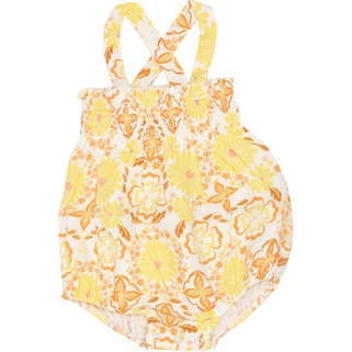 Angel Dear | Golden Surf Floral Smocked Sunsuit | Organic Cotton (Multicolor, Size 3-6M) | Maisonett | Maisonette