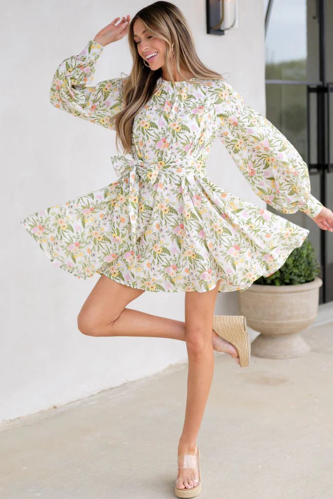 Meet Me In Spring Ivory Floral Dress | Red Dress 