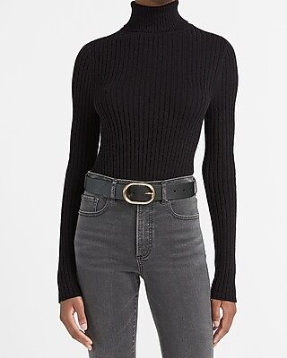 Wide Ribbed Turtleneck Sweater Black Women's XXS | Express