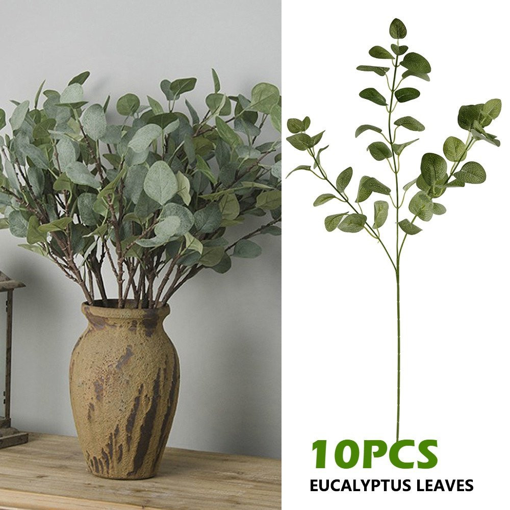 Willstar 10PCS Artificial Leaves Branches Simulation Plant Eucalyptus Large Bouquet Plastic Home ... | Walmart (US)