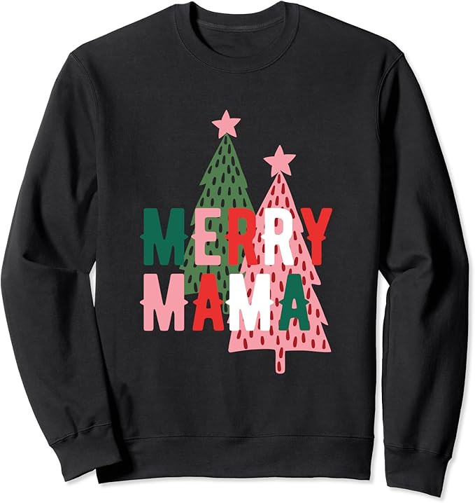 Merry Christmas Merry Mama Holiday Graphic Tee Sweatshirt | Amazon (US)