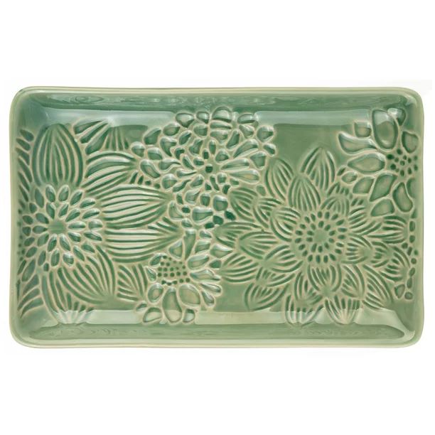 Home Décor Collection Floral Embossed Ceramic Decorative Tray in Jade Glaze, 4.75" x 7.5", Green | Walmart (US)