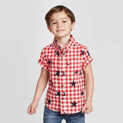 Toddler Boys' Gingham Stars Woven Button-Down Shirt - Cat & Jack™ Red | Target
