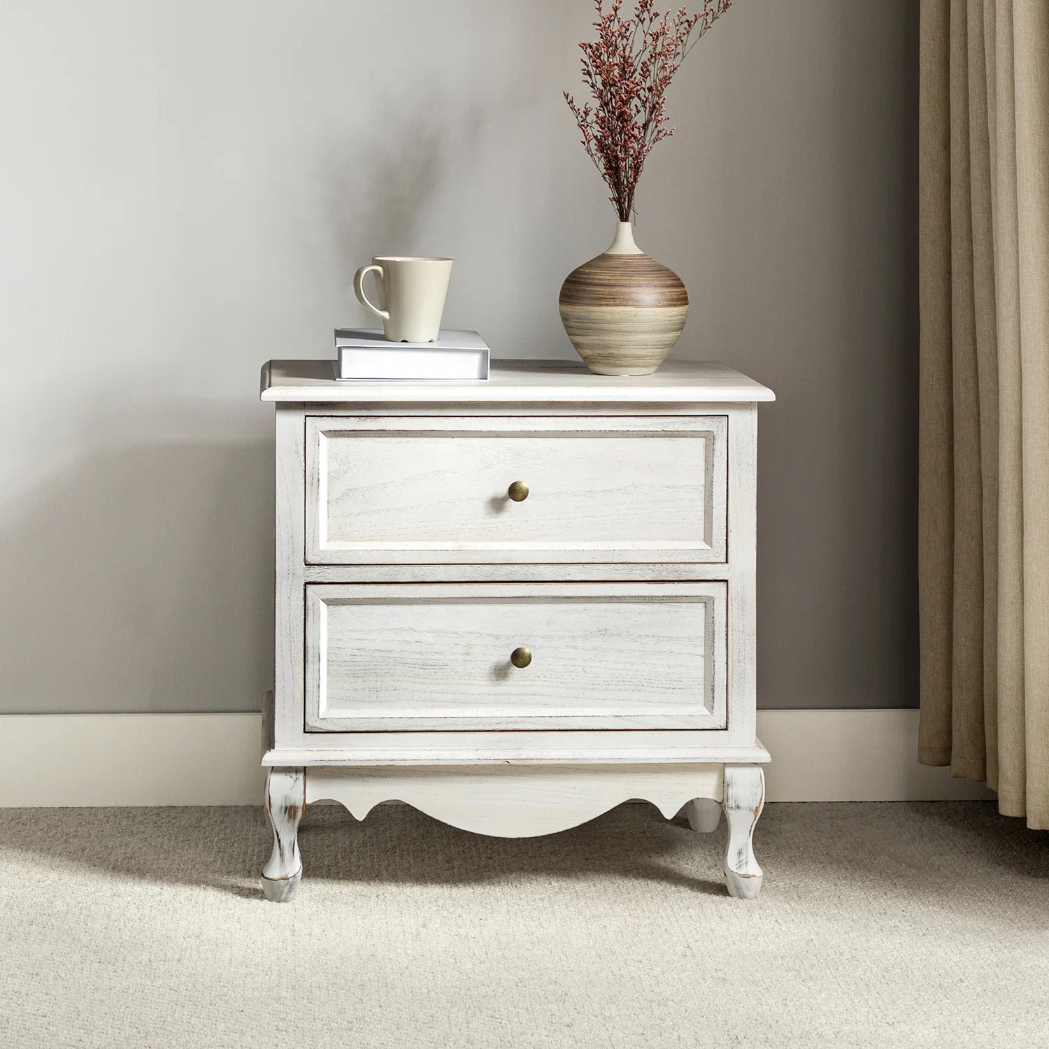 Laurel Foundry Modern Farmhouse Lundgren Transitional 24''W 2-Drawer Nightstand with Wood Legs an... | Wayfair North America