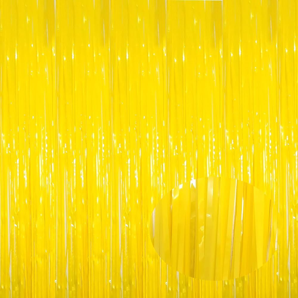 3 Pack 3.2ft x 8.2ft Yellow Metallic Tinsel Curtains Sunflower Party Photo Backdrop Foil Fringe C... | Amazon (US)