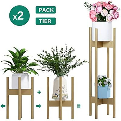 Plant Stand Pack of 2, Stackable&Adjustable Plant Stands Indoor, 2 Tier Indoor Plant Stand Tall 3... | Amazon (US)