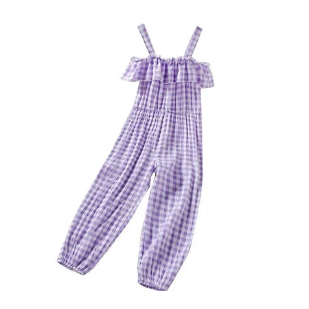 LSFYSZD 2022 0-5Y Fashion Kids Baby Girl Jumpsuit Purple Plaid Print Off Shoulder Sleeveless Ruffle  | Walmart (US)