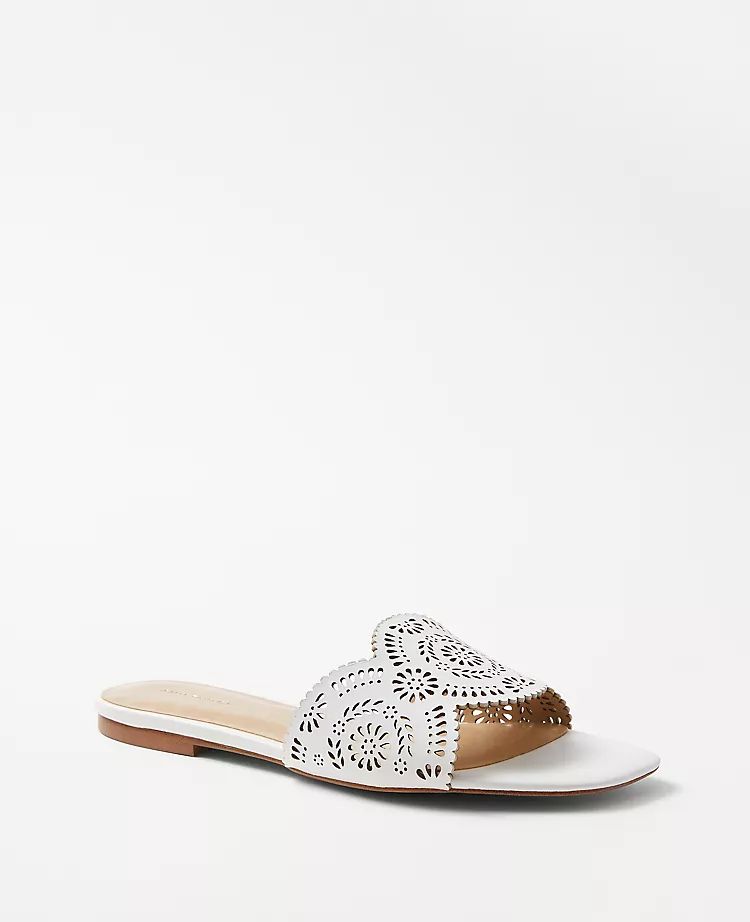 Eyelet Perforated Leather Slide Sandals | Ann Taylor (US)