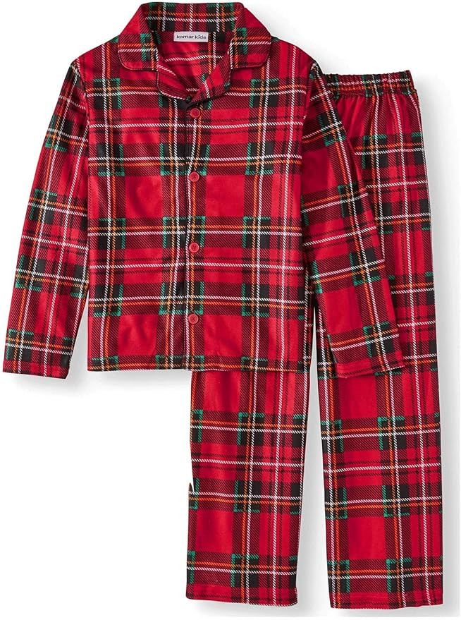 Komar Kids Boys Traditional Holiday Christmas Plaid Coat Style Pajamas Set | Amazon (US)