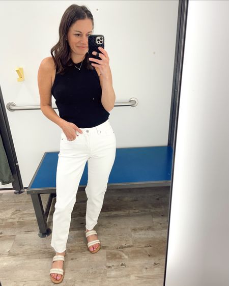 Old navy white straight leg jeans - have some stretch and not see through.  Run true to size - I’m wearing the 0.



#LTKFind #LTKSeasonal #LTKunder50