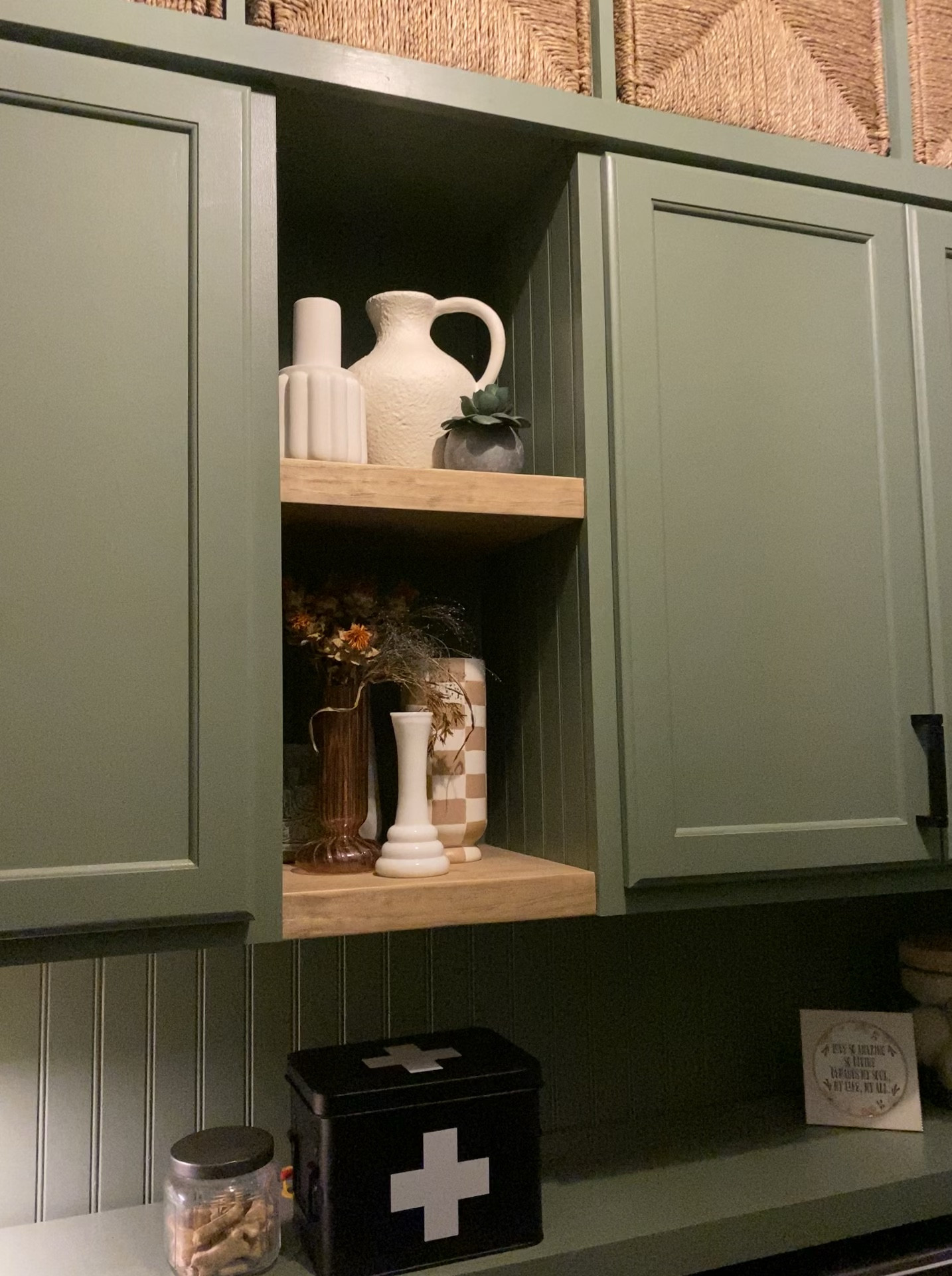 The open shelving hosted visual clutter that I needed to control to lighten the mental load it brought to my life. It may sound silly but for me, seeing the mess, stressed me out. This wallpaper was the final touch needed to add color and a level of cozy for this small space. 

#LTKKids #LTKHome #LTKFamily