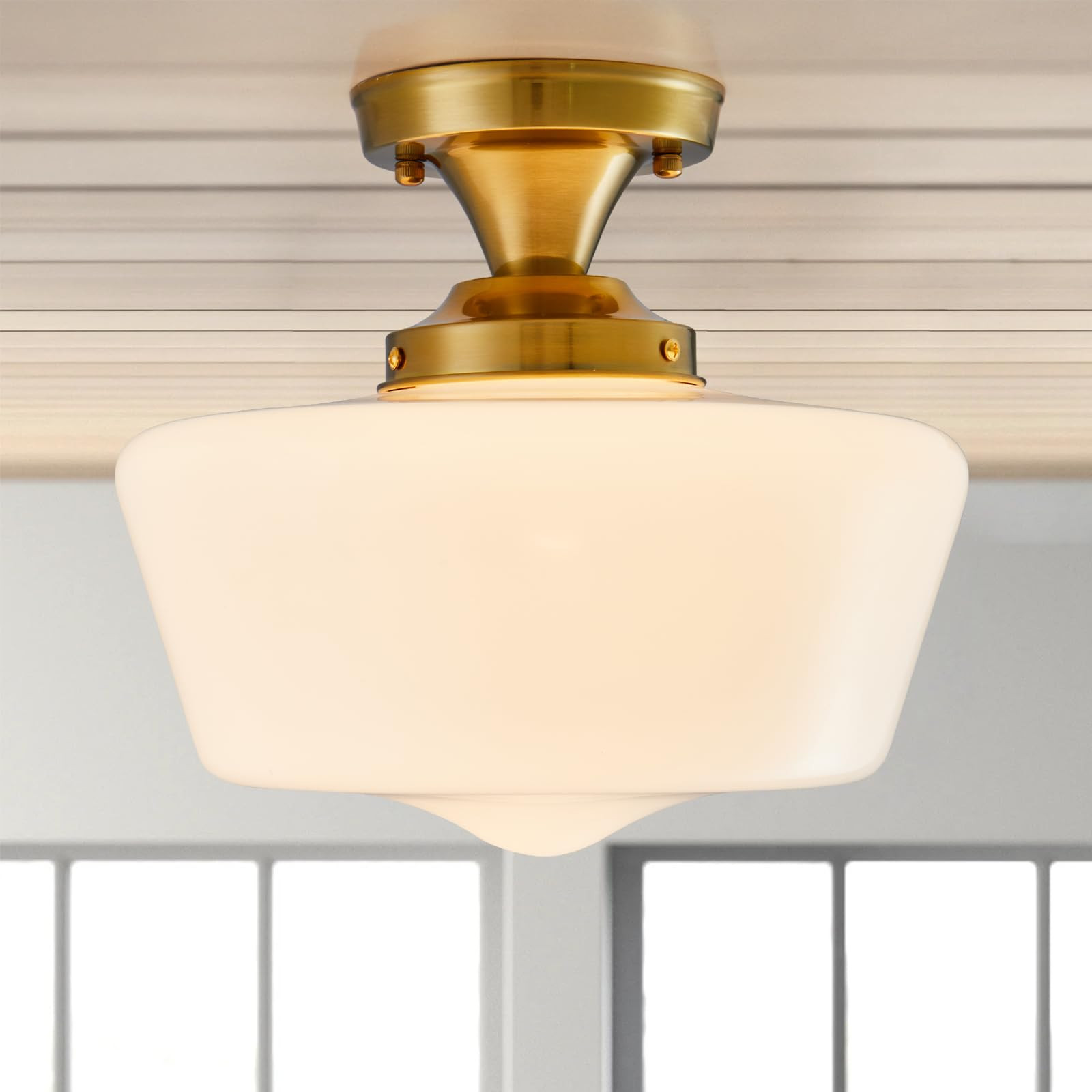 Schoolhouse Light Fixture Modern Gold Ceiling Light,Semi Flush Mount Ceiling Light,12''Wide Opal ... | Amazon (US)