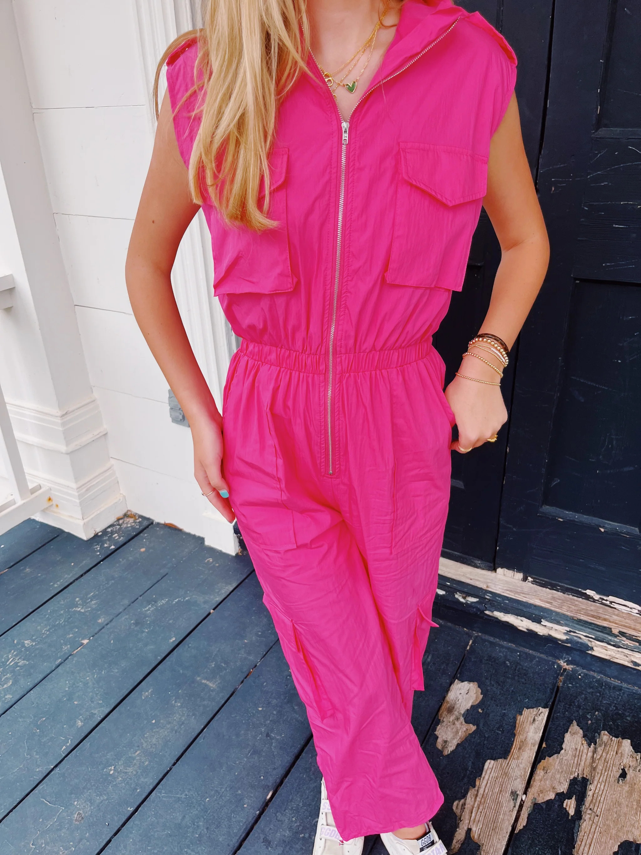 Work It Cargo Jumpsuit - Fuchsia | Triple Threads