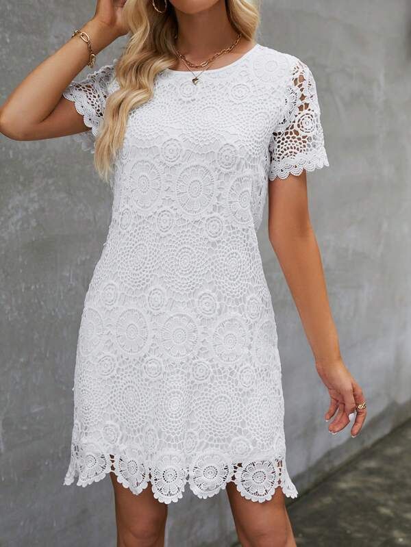 EMERY ROSE Solid Guipure Lace Dress | SHEIN
