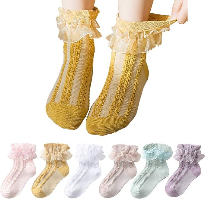 Baby Toddlers Girls Ruffle Socks 6 Pairs Infants Kids Princess Cotton Dress Socks with Eyelet Fri... | Amazon (US)