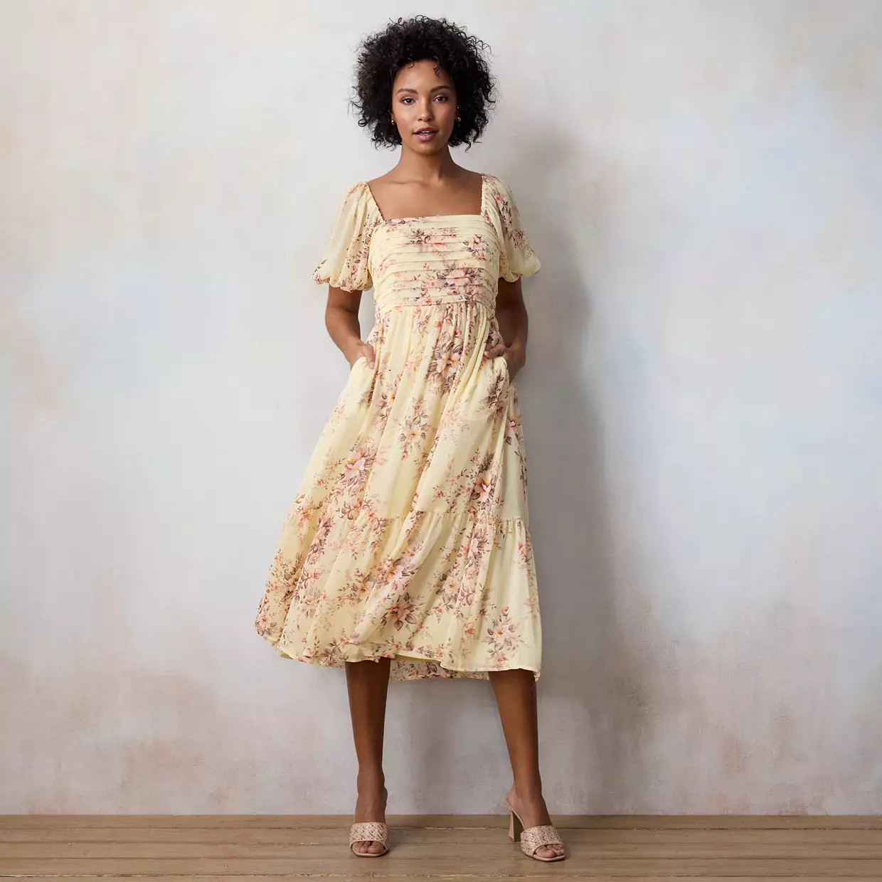 Women's LC Lauren Conrad Square Neck Pleated Bodice Midi Dress | Kohl's