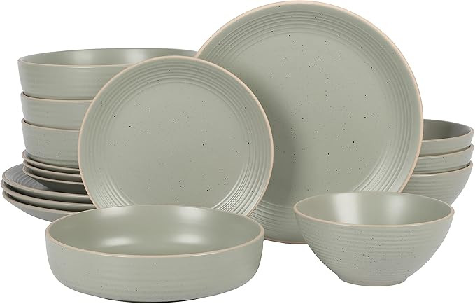 Gibson Home Dinah Double Bowl Stoneware Embossed Speckled Dinnerware Set - Sage Green, Service fo... | Amazon (US)