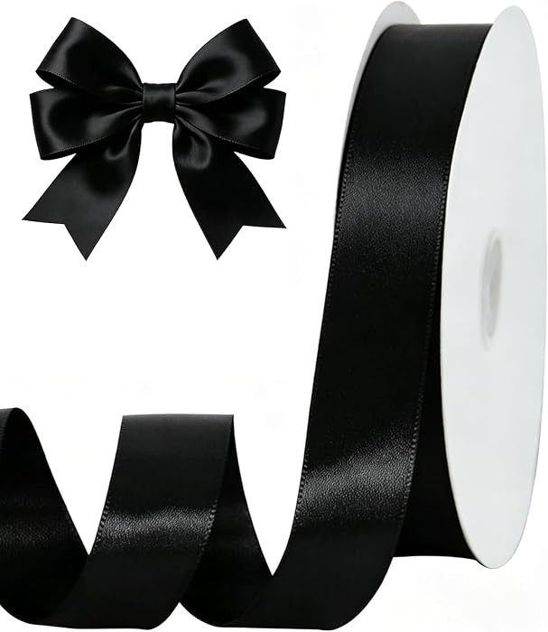 TONIFUL 1 Inch x 100yds Black Satin Ribbon for Crafts, Gift Wrapping | Amazon (US)
