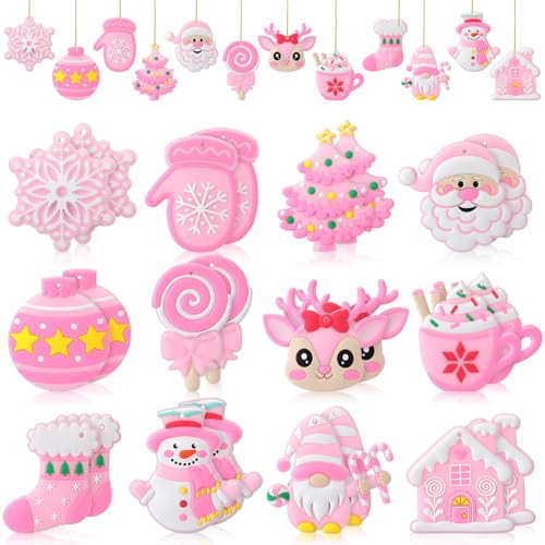 Lunmon 24 Pcs Pink Christmas Ornaments PVC Pastel Pink Ornaments for Christmas Tree Santa Claus Gingerbread House Gnomes Ornaments Winter Tree Ornaments Pink Christmas Decor for Tree Home Party | Amazon (US)