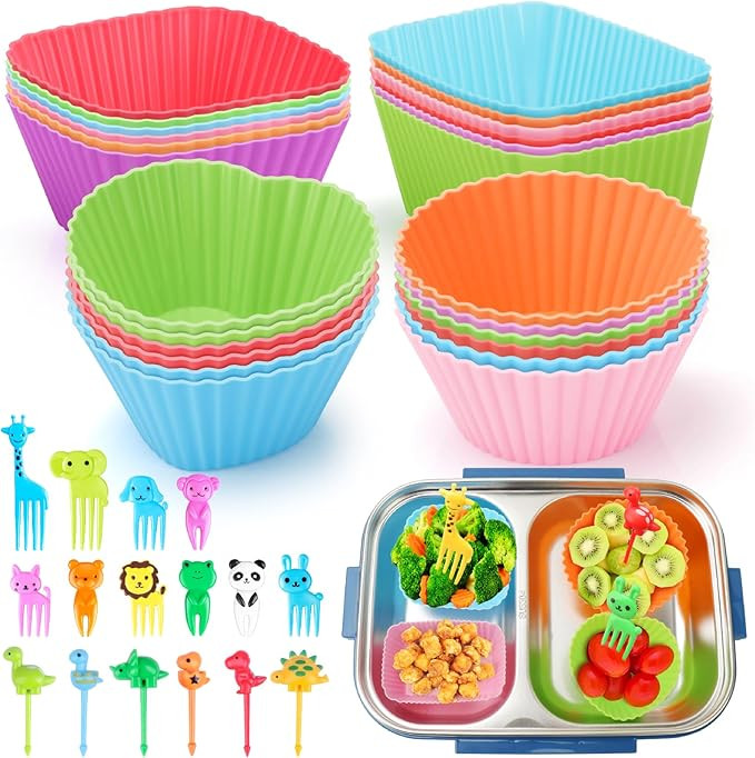 100PCS Silicone Lunch Box Dividers for Kids, Fun Bento Box Accessories Set | Includes 24PCS Reusa... | Amazon (US)