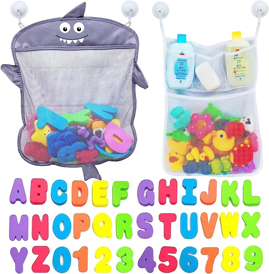 Comfylife Baby Bath Toy Organizer - Shark +36 Bath Letters & Numbers +Extra Bath Toy Storage Net ... | Amazon (US)