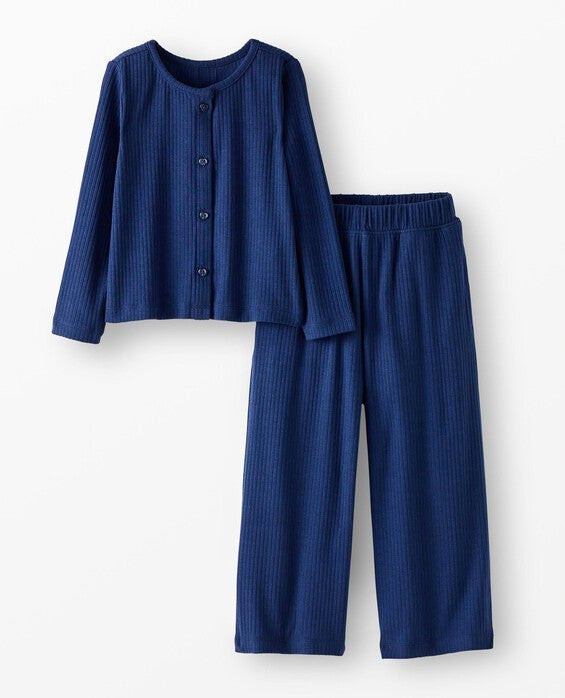 Girls' Navy Blue Heart Button Cardigan & Wide Leg Pants Set - Size Big Kids 12 by Hanna Andersson | Hanna Andersson