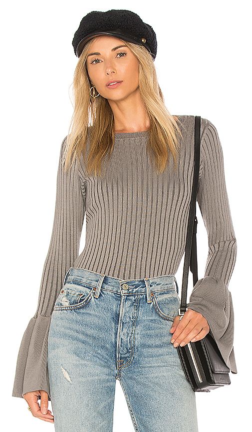 Central Park West Coconut Grove Bell Sleeve Sweater in Gray. - size M (also in S,XS) | Revolve Clothing