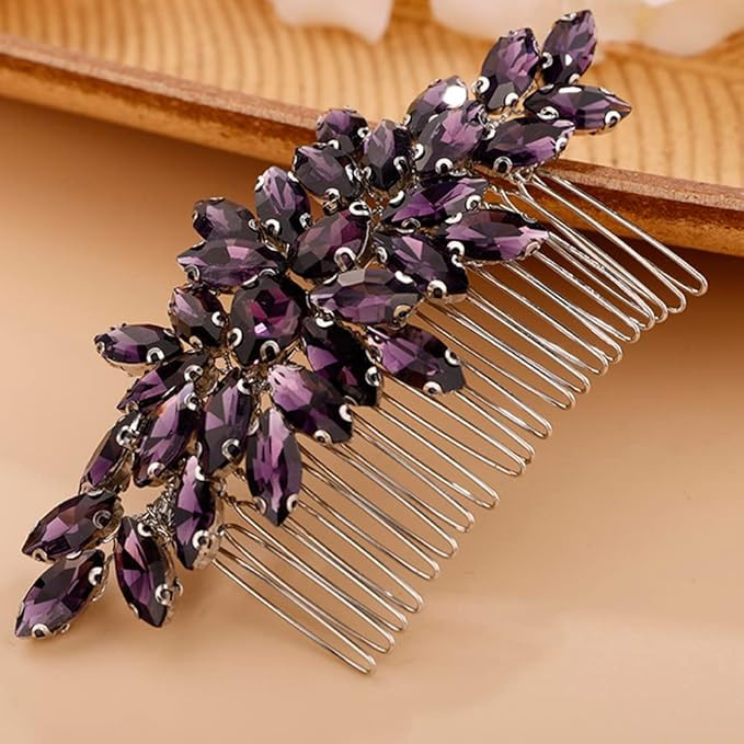 Crystals Hair Comb for Bride for Women for Girls Cute Teardrop Hair Comb Slide Multi-Color Purple | Amazon (US)