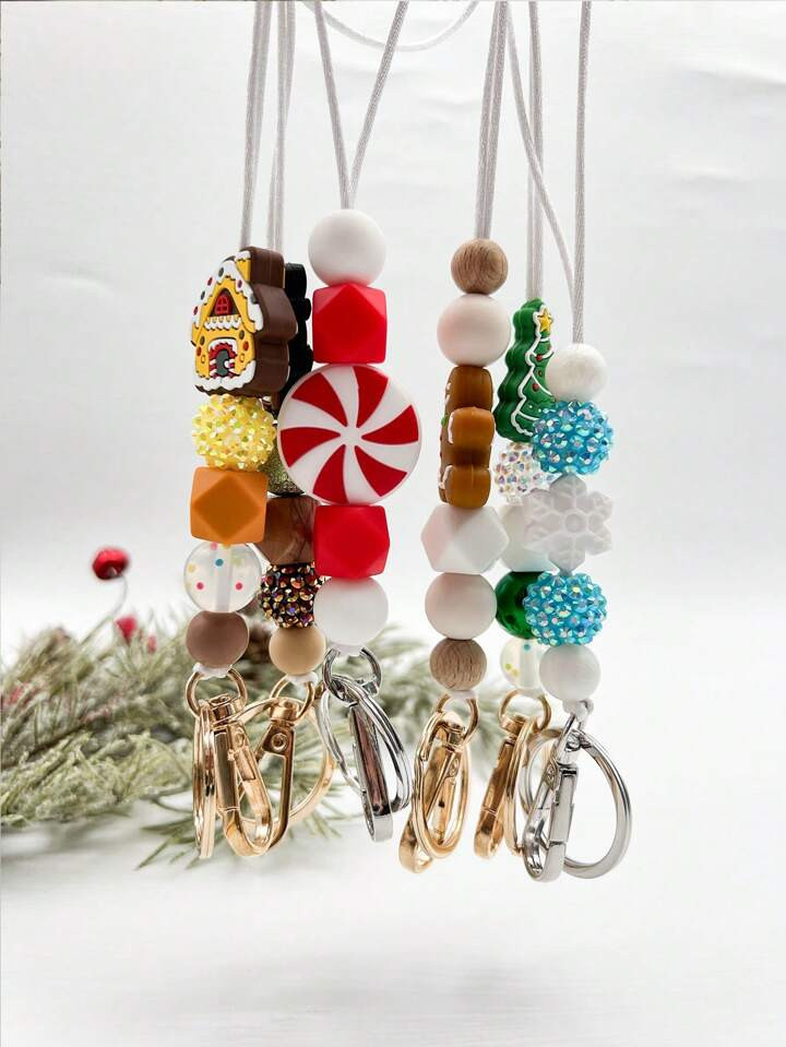 1pc Christmas Snowman, Snowflake, Christmas Tree, Candy, Reindeer, Santa Claus Silicone Beads Lan... | SHEIN