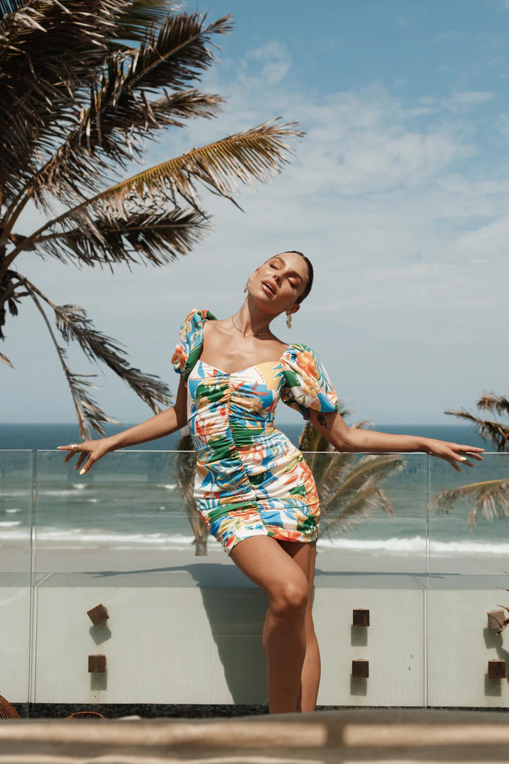 Harriet Puff Sleeve Mini Dress - Malta Print | Petal & Pup (US)