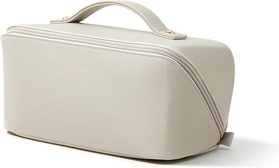 EACHY Travel Makeup Bag, Large Capacity Cosmetic Bag for Women, Waterproof PU Leather, Flat Open ... | Amazon (US)