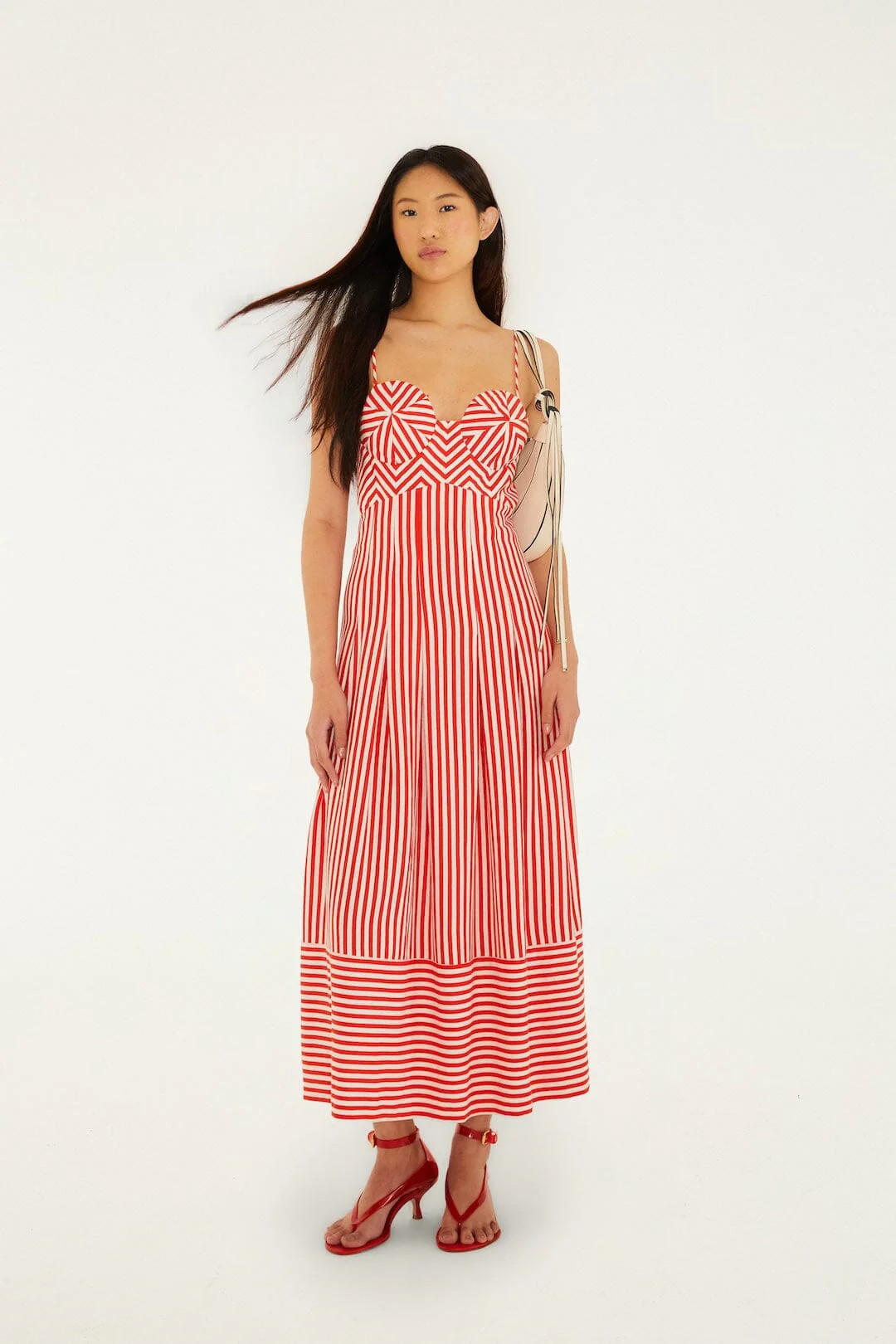 Off-White Checkered Stripes Sleeveless Lenzing Ecovero Euroflax Maxi Dress | FARM Rio | FarmRio (US)