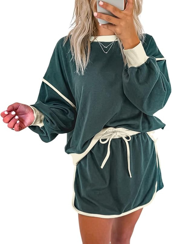 Ecosunny 2 Piece Sets for Women Casual Tracksuit Sweatshirt Waist Skirted Skorts Matching Set Lou... | Amazon (US)
