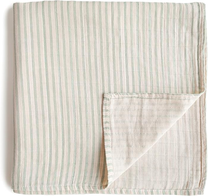 mushie Muslin Baby Swaddle Blanket | 100% Organic Cotton (Sage Stripe) | Amazon (US)