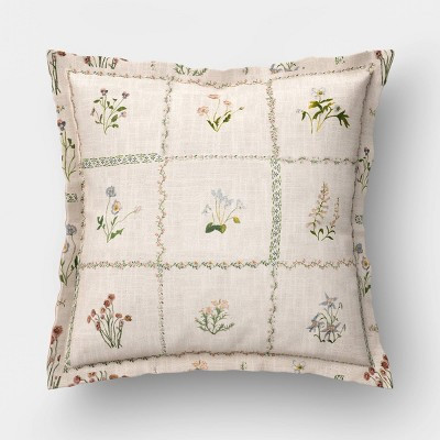18''x18'' Woven Floral Print Checked Throw Pillow - Threshold™ | Target