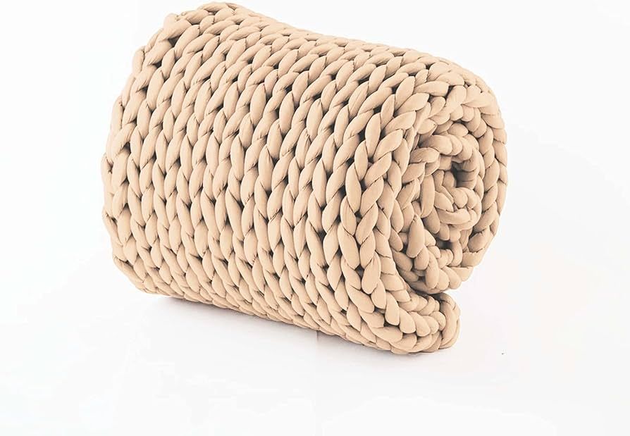 Nuzzie Knited 15lb Full Weighted Blanket - Hand Woven Chunky Knit - Breathable and Cooling - Bead... | Amazon (US)