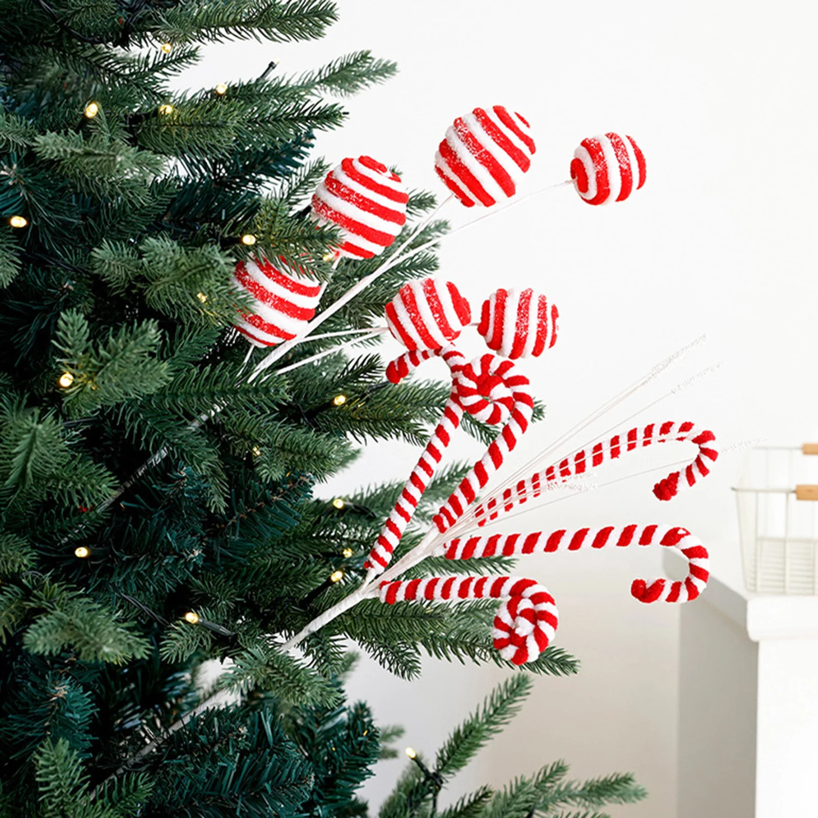 hiryomu Christmas Tree Picks Lollipop Candy Cane Pick Xmas Tree Ornament Artificial Curly Stem De... | Walmart (US)