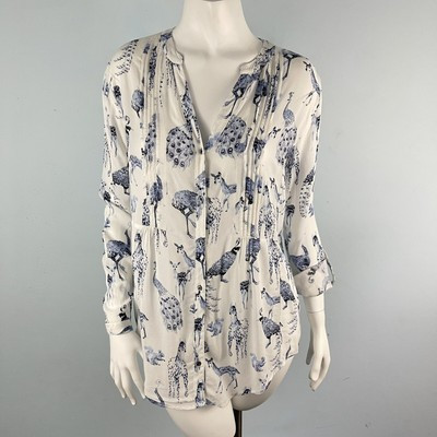 Anthropologie Maeve Novelty Forest Print Tunic Shirt Top Roll Tab Sleeve Sz. S | eBay US