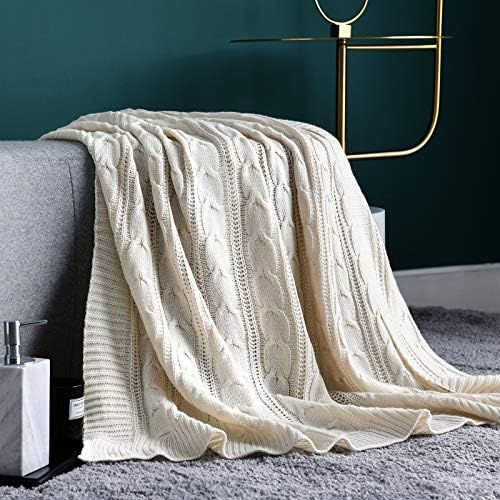 jinchan Throw Blanket Ivory Lightweight Cable Knit Sweater Style Year Round Gift Indoor Outdoor T... | Amazon (US)