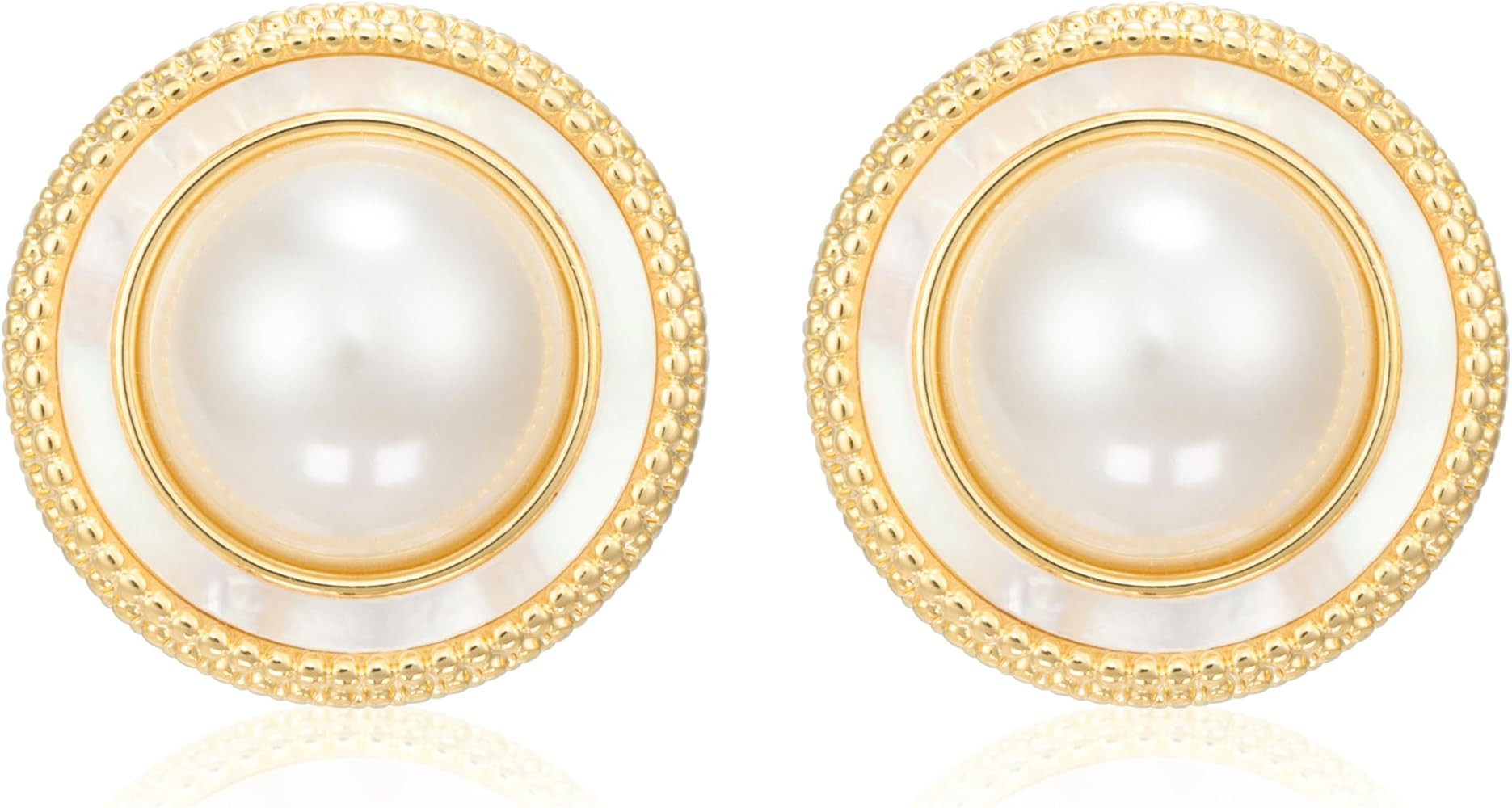 Big Pearl Stud Earrings for Women Faux Gold Large Pearl Earrings Studs | Amazon (US)