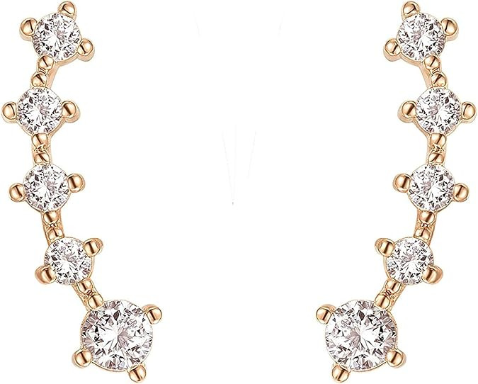 FREE Pearl Earrings With 14K Gold Plated Sterling Silver Post Crawler Earring Cuff Climber Earrin... | Amazon (US)