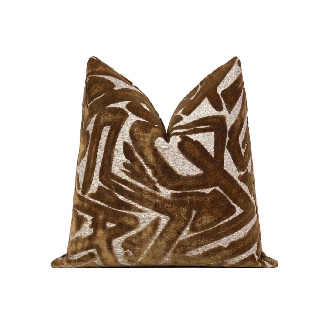 Brown Cut Velvet Pillow Cover, Abstract Designer Throw Pillow Cover 18x18, 20x20, 22x22, 24x24, 2... | Etsy (US)