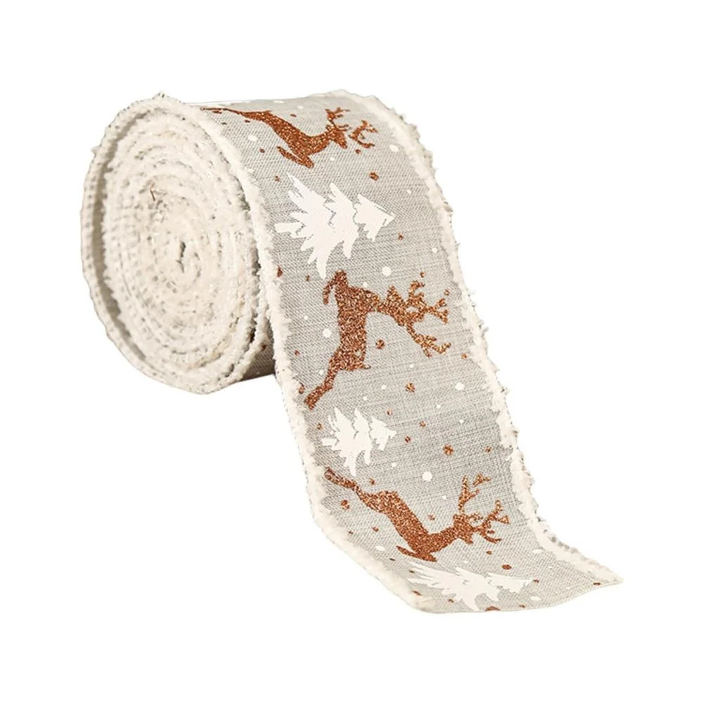 16.5 ft Christmas Holiday Burlap Ribbon with Velvet Edge,Reindeer Pattern Christmas Wrapping Ribb... | Walmart (US)