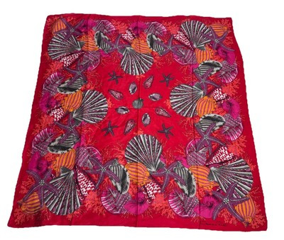 VINTAGE Oscar De La Renta Accessory 100% Silk Scarf Red Sea Shells Made In Japan | eBay US