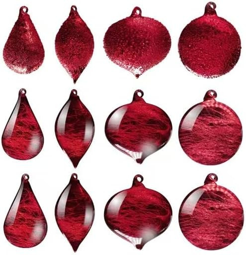 12-Pack Red Hand Blown Glass Ornaments, Snow/Crystal/Teardrops/Vintage Style | Amazon (US)