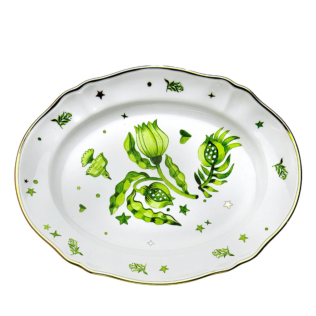 Stars Over The Garden Platter, Green | Blue Print