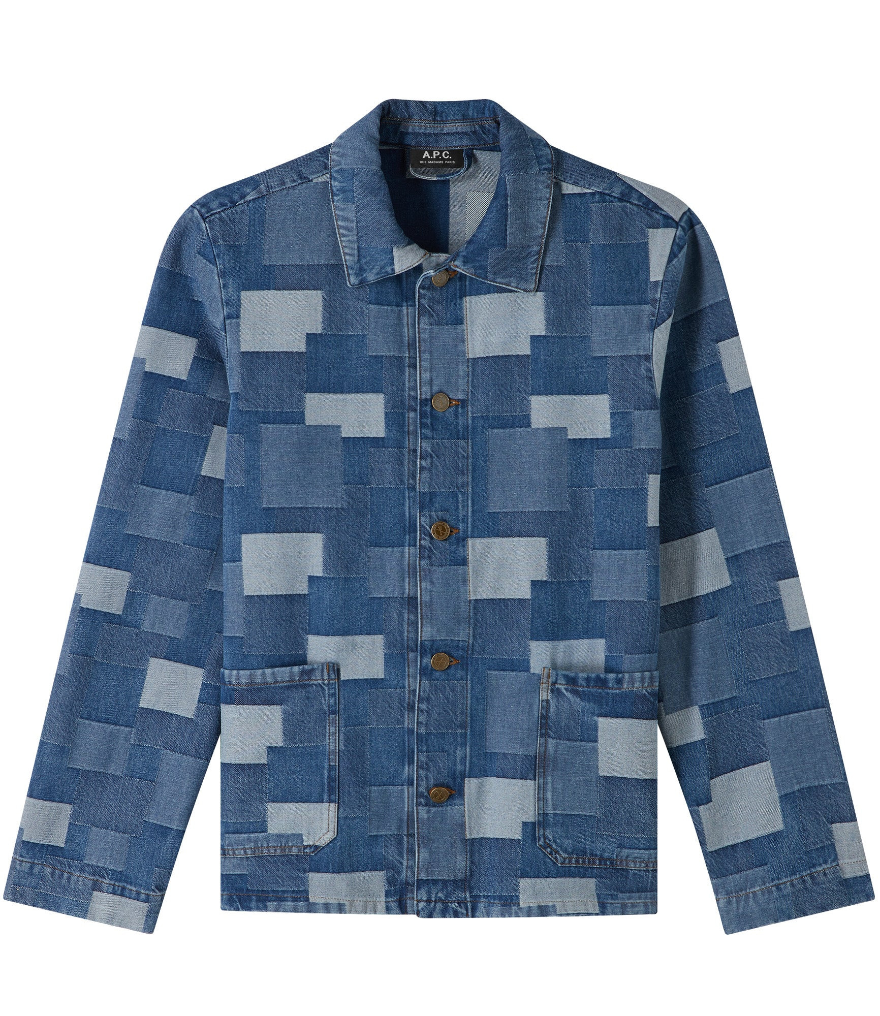 Kerlouan Logo jacket | Stonewashed indigo denim with patchwork look | A.P.C. Ready to Wear | A.P.C. US