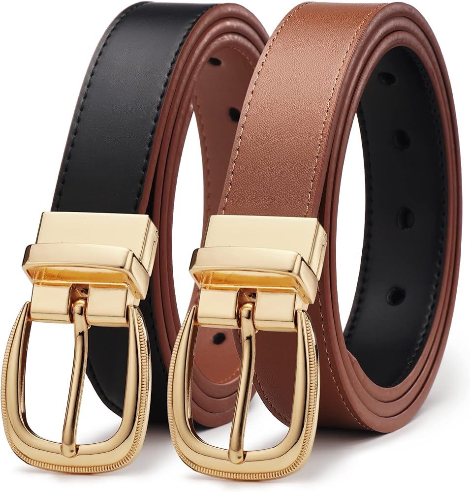 CR Reversible Belt for Women - Womens Leather Belt with Rotated Gold Buckle - 1.1" Width Casual W... | Amazon (US)