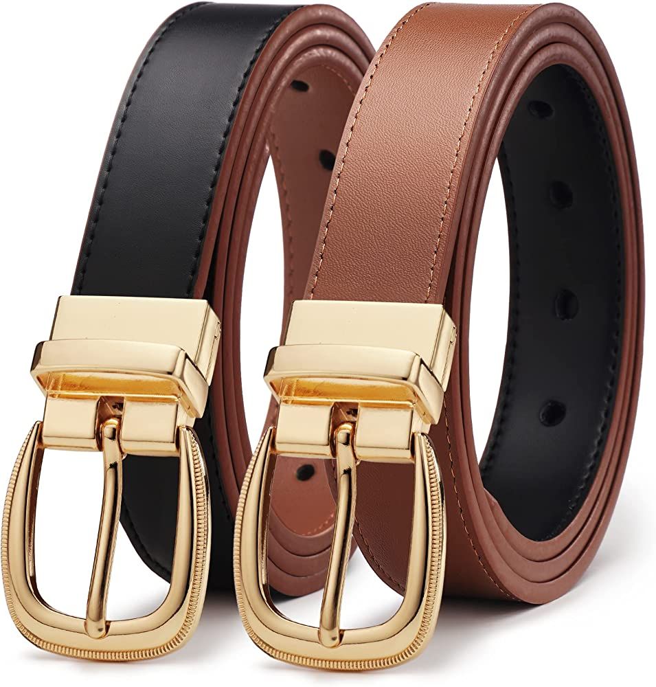 Womens Leather Belt, CR Reversible Belt for Women with Rotated Gold Buckle, 1.1" Width Casual Wom... | Amazon (US)